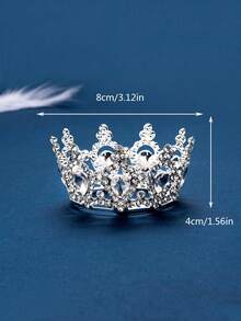 镂空白色水晶水钻小圆皇冠头饰，优雅别致，适合婚礼、派对等场合，引领潮流 - 銀色 - 查看 5