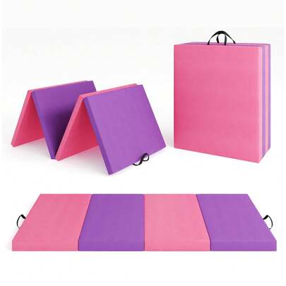 Dragonpad Foldable Gymnastics Tumbling Mat With Carry Handles, 4/5Panels Thick Exercise Mat For Yoga/Pilates/Stretching