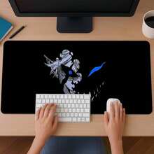 1pc Dark Skull Gaming Mouse Pad, Anime Character Design Large Rectangular Desk Mat With Stitched Edges, Waterproof Rubber Base, Non-Slip Smooth Surface For PC Laptop Computer Setup, Cool Gift For Men Women Gamers, Multi-Purpose Table Protector, Office Gaming Decor - Multicolor - View 4