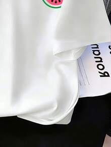 Tween Girls' Watermelon Letter Print Round Neck Casual Loose Short Sleeve T-Shirt - White - View 5