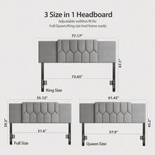 Upholstered Tufted Headboard, 3 In 1 Headboard For Full/Queen/King Size Bed, Height & Width Adjustable Head Boards, Attach Frame, Study & Comfortable, Ideal For Bedroom, Dorm, Guest Room, Grey - Màu Xám nhạt - Xem 2