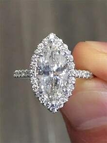 1枚时尚立方氧化锆戒指，女士婚礼订婚派对首饰，情人节礼物 - 銀色 - 查看 14