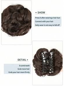 8 Inch Claw Clip On Messy Hair Bun Hairpieces Synthetic Black Brown Blonde Curly Wavy Hair Bun Donut Updo Chignon Hair Piece Hair Extensions For Women Girls - Multicolor - View 2