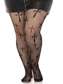 1件加大码女士性感交叉渔网紧身裤，弹力针织性感渔网连裤袜/打底裤 - 彩色 - 查看 7