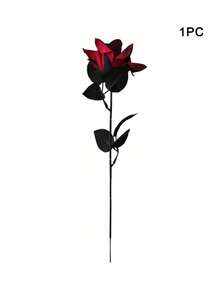 5支/1束黑红玫瑰仿真花，带茎，丝质花束，适用于哥特式婚礼、家居、办公室、酒店装饰、节日装饰，尤其适合万圣节 - 黑紅 - 查看 11