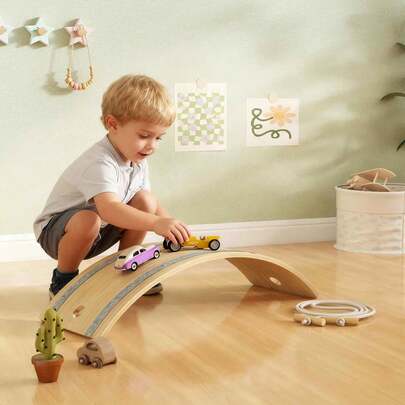  AIYAPLAY Kids Wooden Balance Board With Rope, Wooden Wobble Board With Felt, Curvy Swing Seesaw Outdoor Indoor Toy For Sensory Play, Sensory Play Equipment For Toddler 3-6 Years Old
