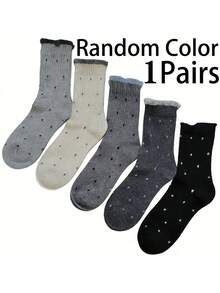 4 Pairs Women's Fashion Versatile Ruffled Polka Dot Socks Autumn Winter Warm Mid-Calf Slouchy Socks - Nhiều màu - Xem 12