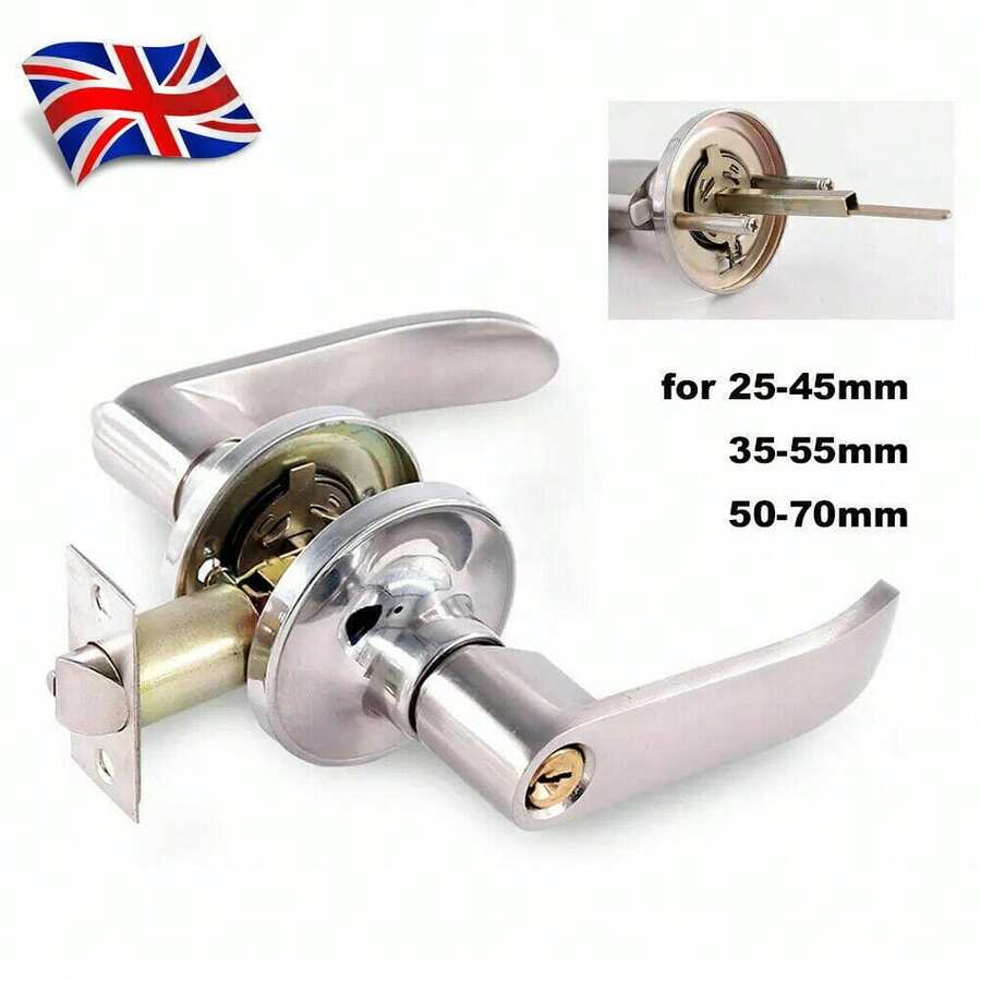 Home Entry Lever Three-Handle Door Lock Set Bathroom Entrance Passage With Key - Silver - View 1