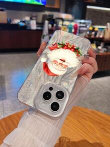 Papá Noel sonriente con adornos festivos es alegre. Esta elegante funda para teléfono es compatible con los modelos  16, 15, 14 Pro Max, 13, 12, 11, XR y XS Plus. Fabricada en silicona TPU, ofrece protección contra golpes y caídas, además de una sensación superior. Es un regalo ideal para familiares, amigos y seres queridos, y una opción perfecta para Navidad. - transparente - Ver 6
