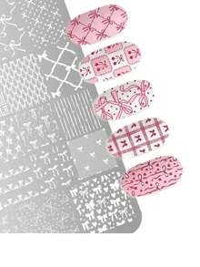 1Pc Nail Stamping Plates Bowknot Patterns Stainless Steel Stencil Nail Art Stamps Kawaii Bow Image Plate Template Stencils Manicure Tools - Multicolor - View 2