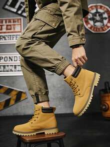 Men's Boots, Work Boots, High-Top, Thick Sole, Versatile Boots, Big Yellow Boots, Autumn/Winter - Ginger - View 1