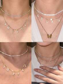 1 Minimalist DIY Letter Necklace, Cubic Zirconia Gold/Silver Initial Letter DIY Necklace, Customized Simple Letter Name Necklace, Personalized Stainless Steel Initial Letter MAMA Pendant Necklace, Ideal Gift For Mothers, Fashionable Autumn And Winter Accessories, Can Be Layered With Other Necklaces, Multiple Styles To Wear