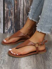 Dép xăng đan đế bằng mùa hè mới dành cho nữ, dép xăng đan đế bằng kiểu dáng thường ngày dễ phối đồ năm 2025, dép xỏ ngón. - màu nâu - Xem 3