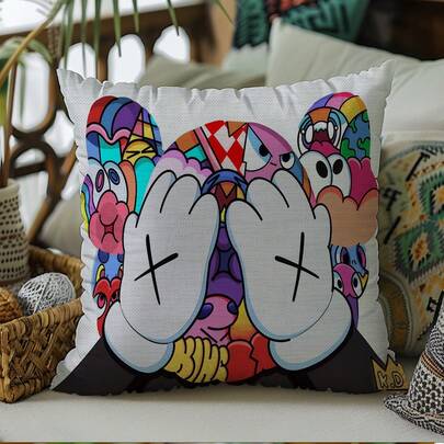 1 KAWS 프린트 베갯잇, 현대 미니멀리스트 카툰 베갯잇, 폴리에스터 장식 쿠션 커버, 여러 사이즈로 제공, 복도, 거실 및 침실 장식에 적합, 단면 인쇄, 베개 속통은 포함되어 있지 않습니다.