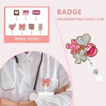 1pc Gold Glitter XOXO Retractable Badge Reel, Creative Alligator Clip Design, Medical ID Card Holder, Rotating Chest Badge Clip