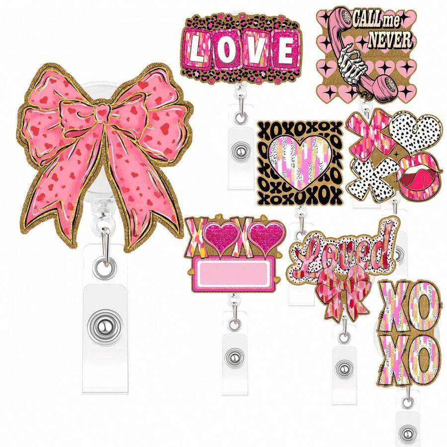 1pc Gold Glitter XOXO Retractable Badge Reel, Creative Alligator Clip Design, Medical ID Card Holder, Rotating Chest Badge Clip