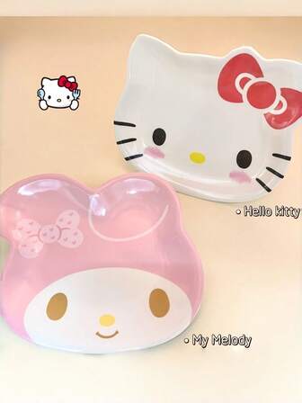 1 pieza Plato de comida Sanrio Anime Kawaii Disco Vajilla Lindo Plato de Fruta Bandeja de Bocadillos de Dibujos Animados Regalo a Juego con las Tazas, Bandeja Decorativa de Cerámica para Guardar Joyas y Artículos Pequeños, Caja de Exhibición de Almacenamiento de Joyas para el Hogar, la Cocina, Regalo de Navidad
