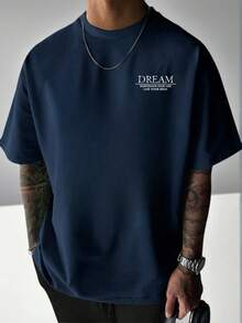 Men's Casual Versatile Sculptural Element Printed Short Sleeve T-Shirt - Navy Blue - View 4