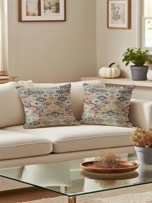 2 chiếc vỏ gối trang trí màu be kiểu Bohemian, họa tiết hình học cổ điển Ma-rốc, vỏ gối vải lanh kiểu nông trại, trang trí tiệc tùng, nhà cửa, phòng khách, phòng ngủ, giường, ghế sofa (chưa có ruột gối) - Nhiều màu - Xem 4