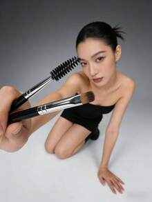 1pc /2 Pcs Pack Dual-Ended Eyebrow Brush & Spoolie - Professional Angled Brow Brush + Brow Comb For Flawless Eyebrow Grooming - Black - View 5