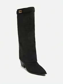 Wide Leg Pants & Pointed Toe Tall Boots For Women, New 2025 Summer Western Cowboy Boots - Black - View 6