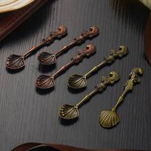 4件套复古鲤鱼/美人鱼咖啡勺、创意贝壳甜点勺、欧式复古鱼形搅拌茶匙、小茶匙、咖啡吧配件