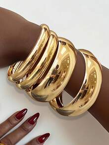 4/3pcs Vintage Exaggerated Old Coin Style Women Metal Smooth Gold Bangle Set, Suitable For Daily Wear And Party - Gold - View 2