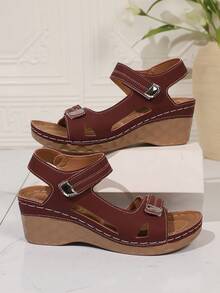 Sandalias de plataforma con suela gruesa para mujer, nuevas sandalias de moda de verano, zapatos con elevador, cierre de gancho y bucle para sandalias de mujer - Burdeos - Ver 6