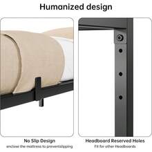 Marco de cama completo de 12 pulgadas, sin necesidad de somier, plataforma de metal resistente, tamaño completo para dormitorio, fácil de montar, silencioso, color negro. - 75,2" de largo x 53,9" de ancho x 12" de alto - Ver 9