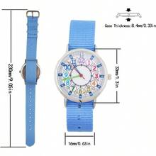 Analog Watch Learning Time Watch, First Watch Soft Cloth Strap, Read time Study Time Todder Watch, Kindergarten Learn Time Watches, Pink Watch Ages - 10, Azul/ Patchwork - inicial - Ver 4