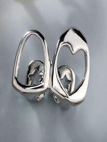 1pc Hollow Heart Dual-Tone Grillz, Shiny Hiphop Teeth Jewelry Accessory For Daily Wear - Silver - View 4