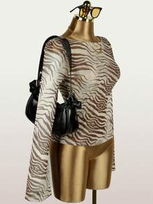 2000年代夏季性感外出上衣长袖黄色透视上衣新年派对装扮 - 棕色 - 查看 2