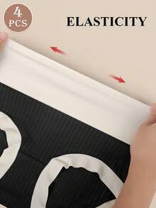 MIOTAN 4条/包 女士加大码高腰柔软纯棉内裤 - 黑色 - 查看 6