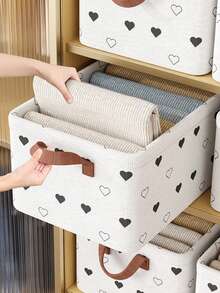 1个黑白可折叠收纳盒，可收纳衣物、裤子、玩具及杂物，带提手，适用于衣柜整理，适合家居、公寓、装饰，也可作为情人节礼物