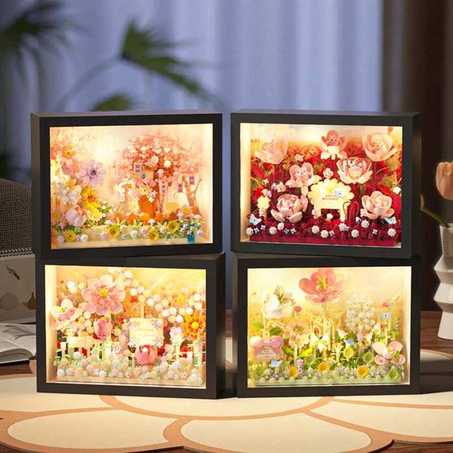 DIY Flower Building Blocks Photo Frame Decor, Handmade Rose Bouquet Puzzle, Healing Office Decoration, Girlfriend Gift, Christmas, Birthday, Holiday, New Year, Mother's Day Gift - Multicolor - View 1