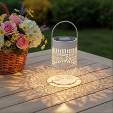 LED Solar Powered Iron Art Rhombus Mandala Desk Lamp, Decorative Ambient Minimalist Projection Light Suitable For Home, Bedroom, Study, Office, Patio, Garden