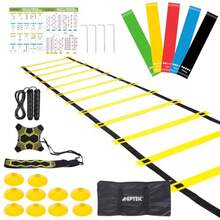 UUAGPtek 25 Piezas Equipo De Entrenamiento De Fútbol De Agilidad Y Velocidad Incluye 6M Escalera Bolsa Entrenador De Patadas De Fútbol 10 Conos De Disco Cuerda De Saltar 5 Bandas De Resistencia - como en la foto - Ver 3