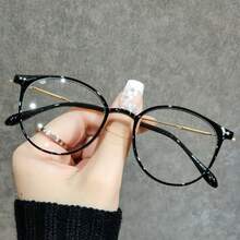 1副男女通用时尚休闲圆形镜框透明镜片眼镜，可阻挡蓝光 - 黑色 - 查看 2