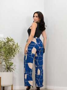 Duna Fabric Wide-Leg Pants - Blue - View 2