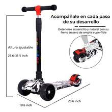 Scooter Monopatín para Niños de 3 Ruedas con Luces LED en Llantas Altura Ajustable y Sistema de Plegado Portátil para Mayor Estabilidad, Regalo para el Día del Niño - Negro - Ver 2