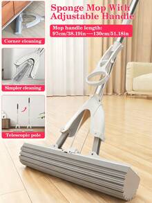 可调节手柄海绵拖把，双折叠，省力海绵拖把，吸水家用地板拖把，免洗手海绵拖把，除尘海绵拖把，清洁工具，适用于客厅、卧室、浴室、卫生间、厨房、地板清洁