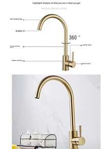 1pc Single Handle High Arc Kitchen Faucet, Stainless Steel Brushed Nickel Finish, Commercial Single Hole Kitchen Sink Faucet, Modern Single Hole Bar Sink Faucet, Black Kitchen Faucet, Brushed Gold Kitchen Faucet Kitchen Items Kitchen Accessories Kitchen Tools - Multicolor - View 6