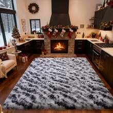 WISH TREE 8x10 Area Rugs For Living Room, Fluffy Shaggy Rug Soft Carpets, Big Rugs For Bedroom Dorm Home Decor Aesthetic Halloween Christmas Decorations And Gifts - Tie-dye Stipe Black Grey - Xem 4