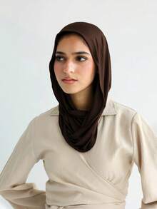 1件装女士经典纯色头巾，预缝制裹颈围巾，可调节多用途头巾，柔软舒适的粘胶纤维面料，适合日常佩戴、运动、瑜伽 - instant hijab - 查看 3