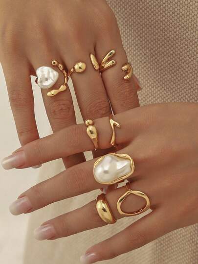 8 件套朋克风戒指套装，女士复古几何戒指套装，时尚个性珠宝礼品，可搭配日常穿搭和派对配饰