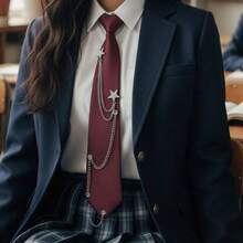 Corbata Ajustable Preatada para Mujer, Estilo Punk, con Cadena De Metal, para Fiestas Escolares O Informales. - Vino tinto - Ver 3