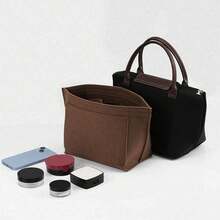 2025 Purse Organizer Insert For Le Pliage Tote Bag Organizer Insert Multi Pocket Felt Handbag Organizer Zipper Bag Organizer Inter Bag - Brown - View 7