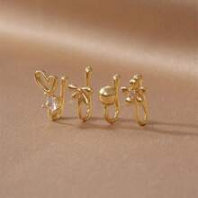 Non-Pierced U-Shaped Nose Clip Copper Micro-Inlaid  Heart Butterfly Flower Small Round Ball Personality Nose Stud For Women - Vàng G - Xem 3