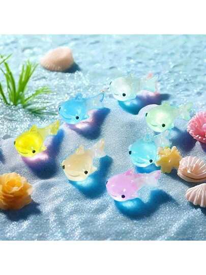 Glow-In-The-Dark Mini Shark Figurine - Modern Resin Decor, Bulk Resin Shark Statue, Miniature Shark Statue For Cake Decoration, Cute Micro Resin Sculpture Decor, Micro Landscape Office Desk Party Tabletop Animal Toy House Micro Fairy Garden Aquarium Birthday Decor, Suitable For DIY Garden, Christmas, Easter, Bathroom, Living Room, Bedroom And Car Display