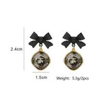 One Pair, Elegant Square Crystal Earrings Paired With Black Bows, Metal Fashion Jewelry, Versatile Party Gifts, Perfect For Christmas And Birthday Presents, Home And Kitchen Decorations - Multicolor - View 3